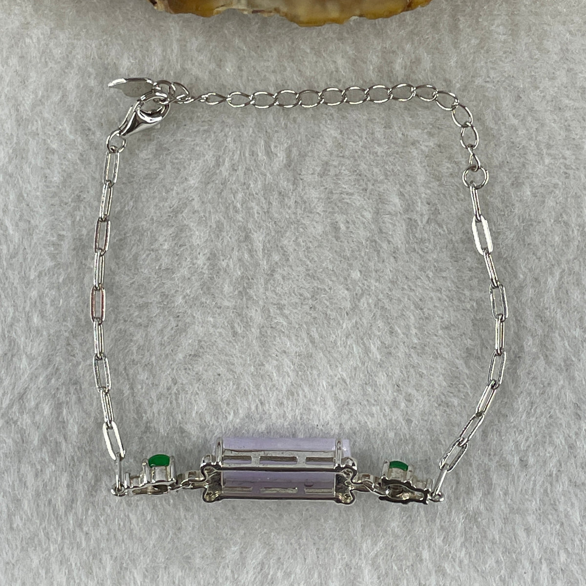 Natural Type A Lavender Jadeite Lulutong with Green Glass Accent in S925 Silver Bracelet | (4.93g | 13–17cm | 18.0 x 7.0 x 4.0mm | "Lù Lù Tōng" Smooth Fortune Anchor, Feng Shui Abundance Strand) - Huangs Jadeite and Jewelry Pte Ltd