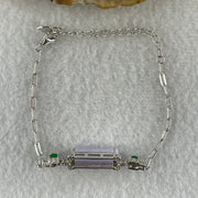 Natural Type A Lavender Jadeite Lulutong with Green Glass Accent in S925 Silver Bracelet | (4.93g | 13–17cm | 18.0 x 7.0 x 4.0mm | "Lù Lù Tōng" Smooth Fortune Anchor, Feng Shui Abundance Strand) - Huangs Jadeite and Jewelry Pte Ltd