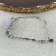 Natural Type A Lavender Jadeite Lulutong with Green Glass Accent in S925 Silver Bracelet | (4.93g | 13–17cm | 18.0 x 7.0 x 4.0mm | "Lù Lù Tōng" Smooth Fortune Anchor, Feng Shui Abundance Strand) - Huangs Jadeite and Jewelry Pte Ltd
