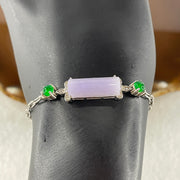 Natural Type A Lavender Jadeite Lulutong with Green Glass Accent in S925 Silver Bracelet | (4.93g | 13–17cm | 18.0 x 7.0 x 4.0mm | "Lù Lù Tōng" Smooth Fortune Anchor, Feng Shui Abundance Strand) - Huangs Jadeite and Jewelry Pte Ltd
