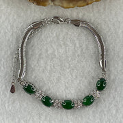 Natural Type A Omphacite Spicy Green Jadeite Cabochon Bracelet in S925 Silver | (7.18g | 15–18cm Adj | 7.8 x 6.0 x 2.5mm x 5 Pcs | Catalyst, "Wǔ Fú Lín Mén" Five Blessings Anchor, Feng Shui Prosperity & Executive Charm Strand) - Huangs Jadeite and Jewelry Pte Ltd