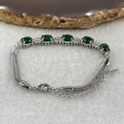 Natural Type A Omphacite Spicy Green Jadeite Cabochon Bracelet in S925 Silver | (7.18g | 15–18cm Adj | 7.8 x 6.0 x 2.5mm x 5 Pcs | Catalyst, "Wǔ Fú Lín Mén" Five Blessings Anchor, Feng Shui Prosperity & Executive Charm Strand) - Huangs Jadeite and Jewelry Pte Ltd
