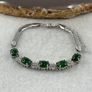 Natural Type A Omphacite Spicy Green Jadeite Cabochon Bracelet in S925 Silver | (7.18g | 15–18cm Adj | 7.8 x 6.0 x 2.5mm x 5 Pcs | Catalyst, "Wǔ Fú Lín Mén" Five Blessings Anchor, Feng Shui Prosperity & Executive Charm Strand) - Huangs Jadeite and Jewelry Pte Ltd