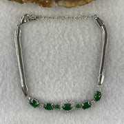 Natural Type A Omphacite Spicy Green Jadeite Cabochon Bracelet in S925 Silver | (7.03g | 15–18cm Adj | 1 Pc 7.0x5.0x2.5mm + 4 Pcs 6.8x4.6x2.5mm | "Wǔ Fú Lín Mén" Five Blessings Anchor, Feng Shui Prosperity & Executive Charm Strand) - Huangs Jadeite and Jewelry Pte Ltd