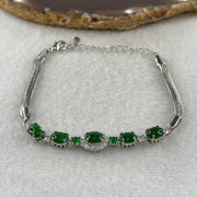 Natural Type A Omphacite Spicy Green Jadeite Cabochon Bracelet in S925 Silver | (7.03g | 15–18cm Adj | 1 Pc 7.0x5.0x2.5mm + 4 Pcs 6.8x4.6x2.5mm | "Wǔ Fú Lín Mén" Five Blessings Anchor, Feng Shui Prosperity & Executive Charm Strand) - Huangs Jadeite and Jewelry Pte Ltd