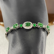 Natural Type A Omphacite Spicy Green Jadeite Cabochon Bracelet in S925 Silver | (7.03g | 15–18cm Adj | 1 Pc 7.0x5.0x2.5mm + 4 Pcs 6.8x4.6x2.5mm | "Wǔ Fú Lín Mén" Five Blessings Anchor, Feng Shui Prosperity & Executive Charm Strand) - Huangs Jadeite and Jewelry Pte Ltd