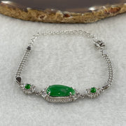 Natural Type A Omphacite Green Jadeite with Green Glass Accent in S925 Silver Bracelet | (5.03g | 13–16cm | 15.1 x 8.0 x 2.2mm | "Jīn Yù Mǎn Táng" Elegance & Abundance Anchor, Feng Shui Prosperity Strand) - Huangs Jadeite and Jewelry Pte Ltd