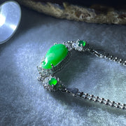 Natural Type A Omphacite Green Jadeite with Green Glass Accent in S925 Silver Bracelet | (5.03g | 13–16cm | 15.1 x 8.0 x 2.2mm | "Jīn Yù Mǎn Táng" Elegance & Abundance Anchor, Feng Shui Prosperity Strand) - Huangs Jadeite and Jewelry Pte Ltd