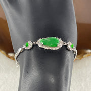 Natural Type A Omphacite Green Jadeite with Green Glass Accent in S925 Silver Bracelet | (5.03g | 13–16cm | 15.1 x 8.0 x 2.2mm | "Jīn Yù Mǎn Táng" Elegance & Abundance Anchor, Feng Shui Prosperity Strand) - Huangs Jadeite and Jewelry Pte Ltd