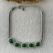Natural Type A Omphacite Spicy Green Jadeite Cabochon Bracelet in S925 Silver | (7.76g | 16–18cm | 8.0 x 6.1 x 2.5mm x 5 Pcs | "Wǔ Fú Lín Mén" Five Blessings Anchor, Feng Shui Prosperity & Executive Charm Strand) - Huangs Jadeite and Jewelry Pte Ltd