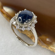 Natural-Synthetic-Blue-Star-Sapphire-with-Cubic-Zirconia-in-S925-Sliver-Ring-2.45g-9.3-by-6.8-by-3.5mm-(Adjustable-Size)