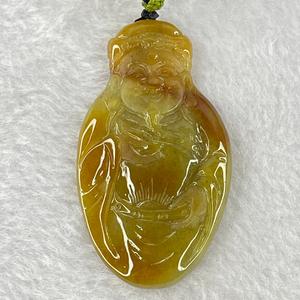 Type A Yellow Jadeite God of Fortune Cai Shen Ye Pendent 24.75g 56.9 by 32.6 by 7.0mm - Huangs Jadeite and Jewelry Pte Ltd
