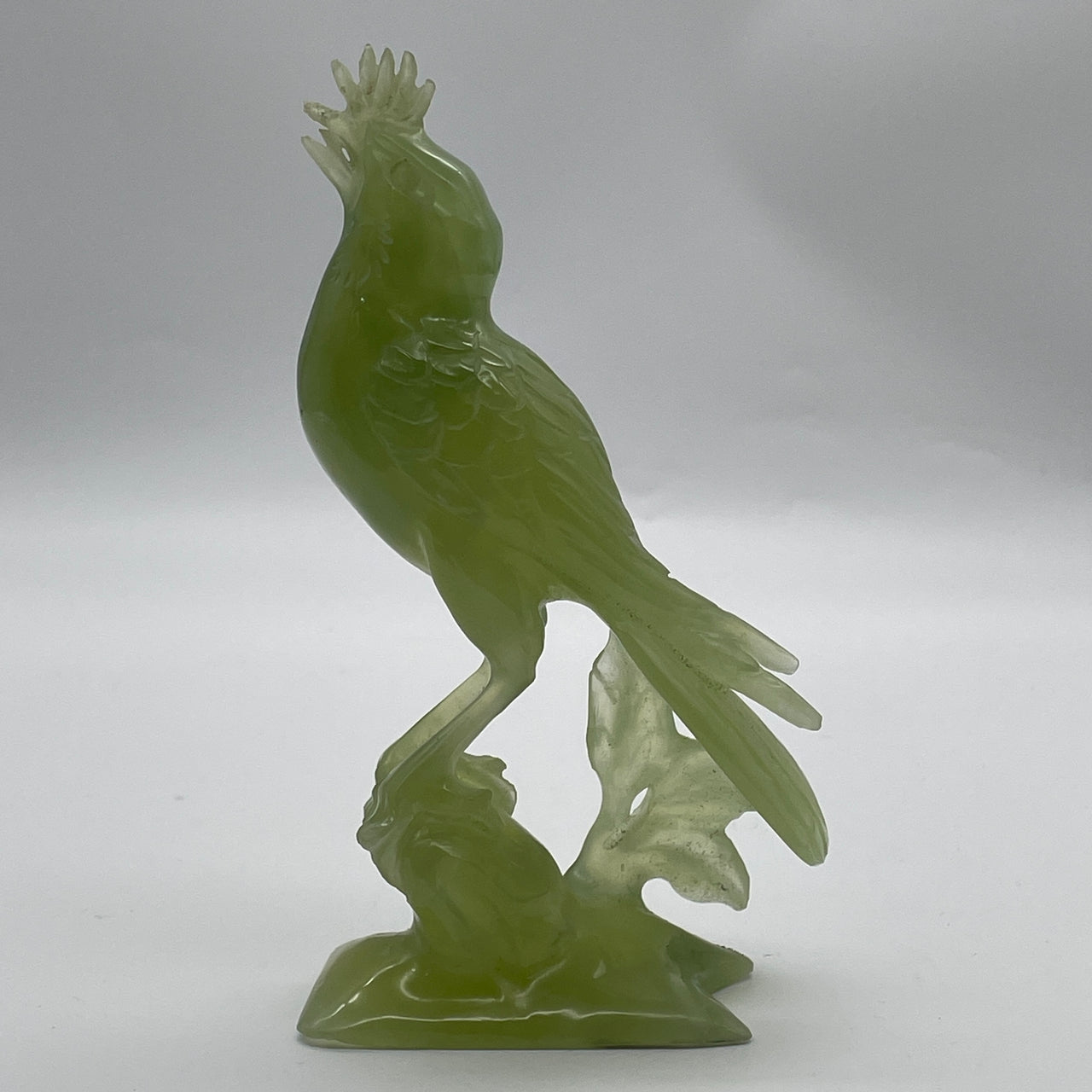 Natural Green Serpentine Javan Mynah Birds on Tree Display 226.4g 81.0 by 44.0 by 140.0mm