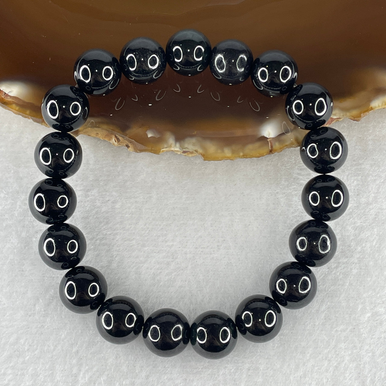 Certified Natural Type A Opaque Black Omphacite Jadeite Beads Bracelet 37.75g 16cm 10.4mm 19 Beads