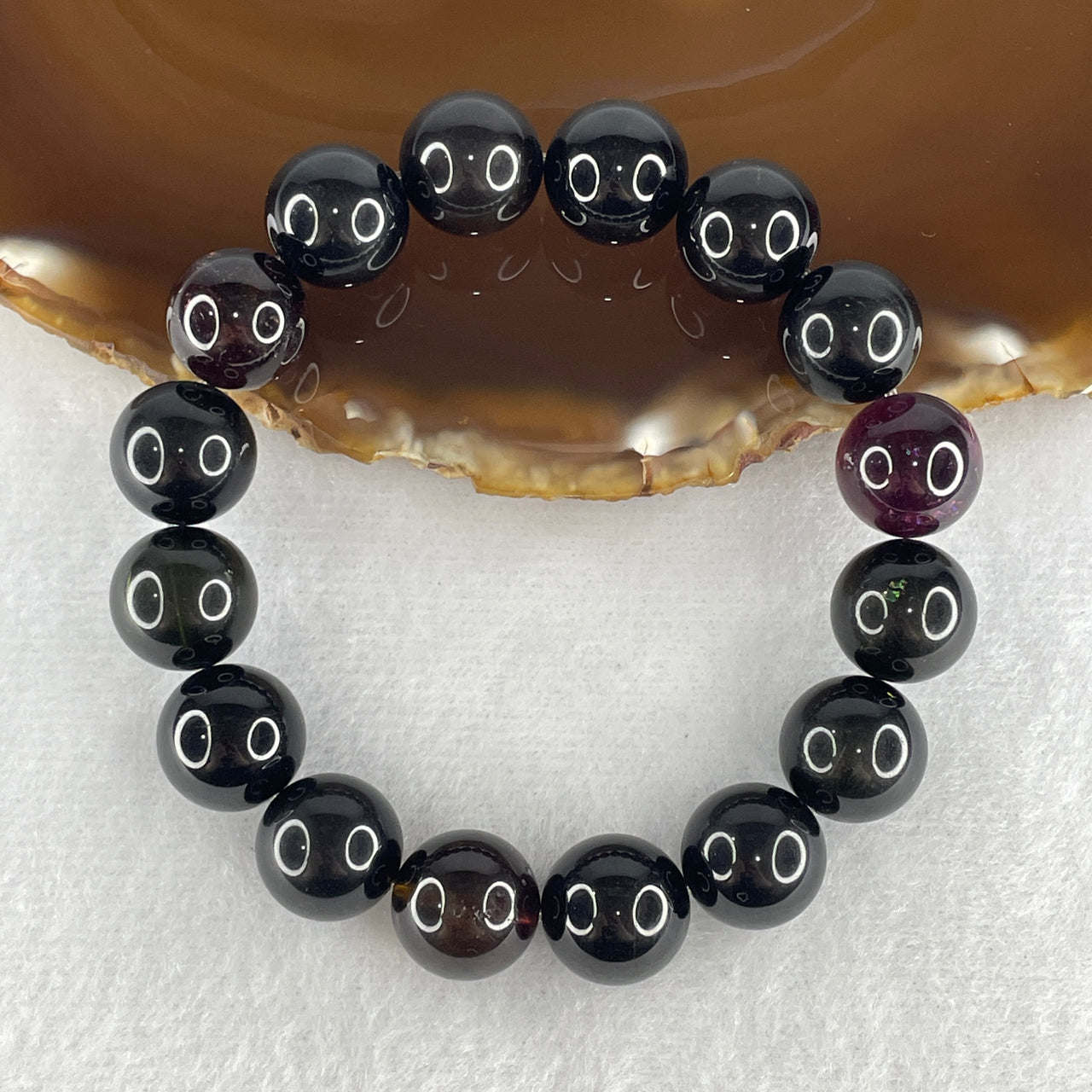 Very Good Natural Black Watermelon Tourmaline Crystal Beads Bracelet 53.26g 16cm 12.8mm 16 Beads