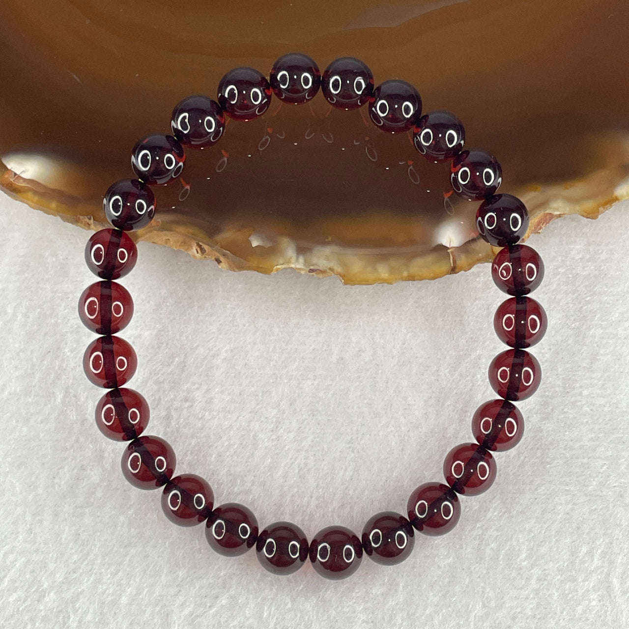 Natural Blood Red Amber Beads Bracelet 5.31g 15.5cm 7.1mm 26 Beads