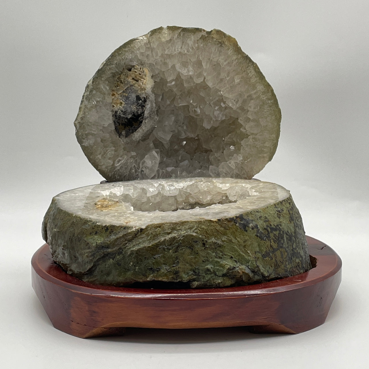 Natural Clear Quartz Wealth Pot with Wooden Stand Display 3,242.9g 210.0 by 220.0 by 185.0mm