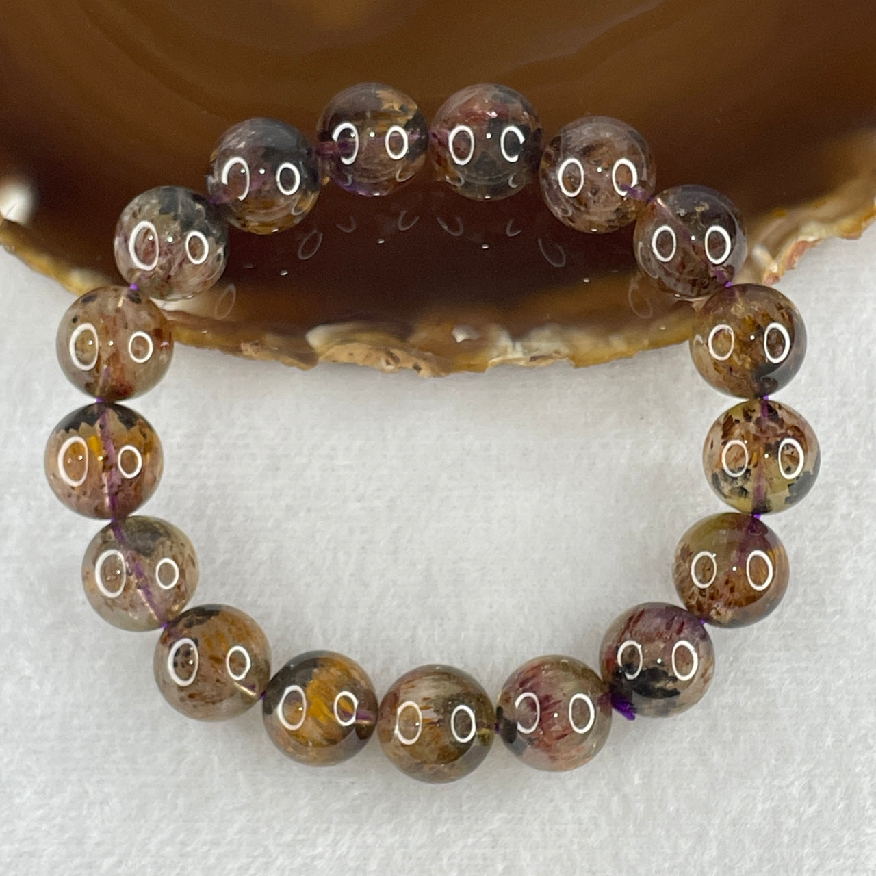 Good Grade Natural Cacoxenite Amethyst with Golden Rutilated Quartz Beads Bracelet 47.73g 17.5 by 12.7 by 17 Beads