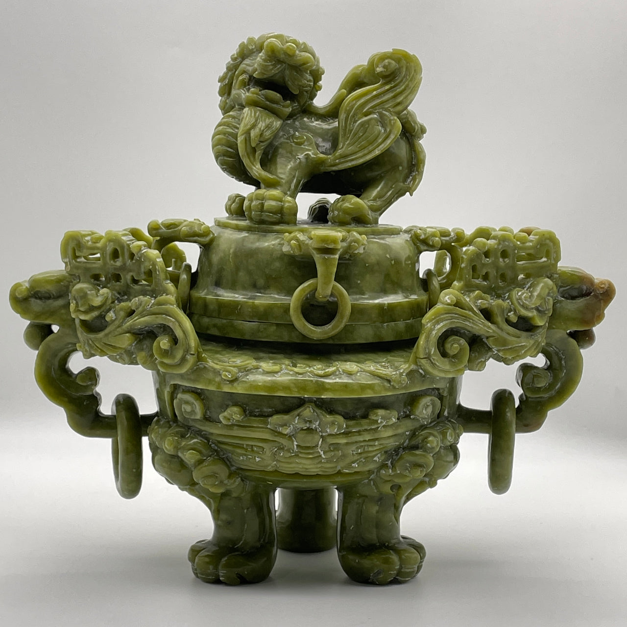 Natural Green Serpentine Flying Fu Gou Furnace Display 6,767.3g 350.0 by 185.0 by 300.0mm