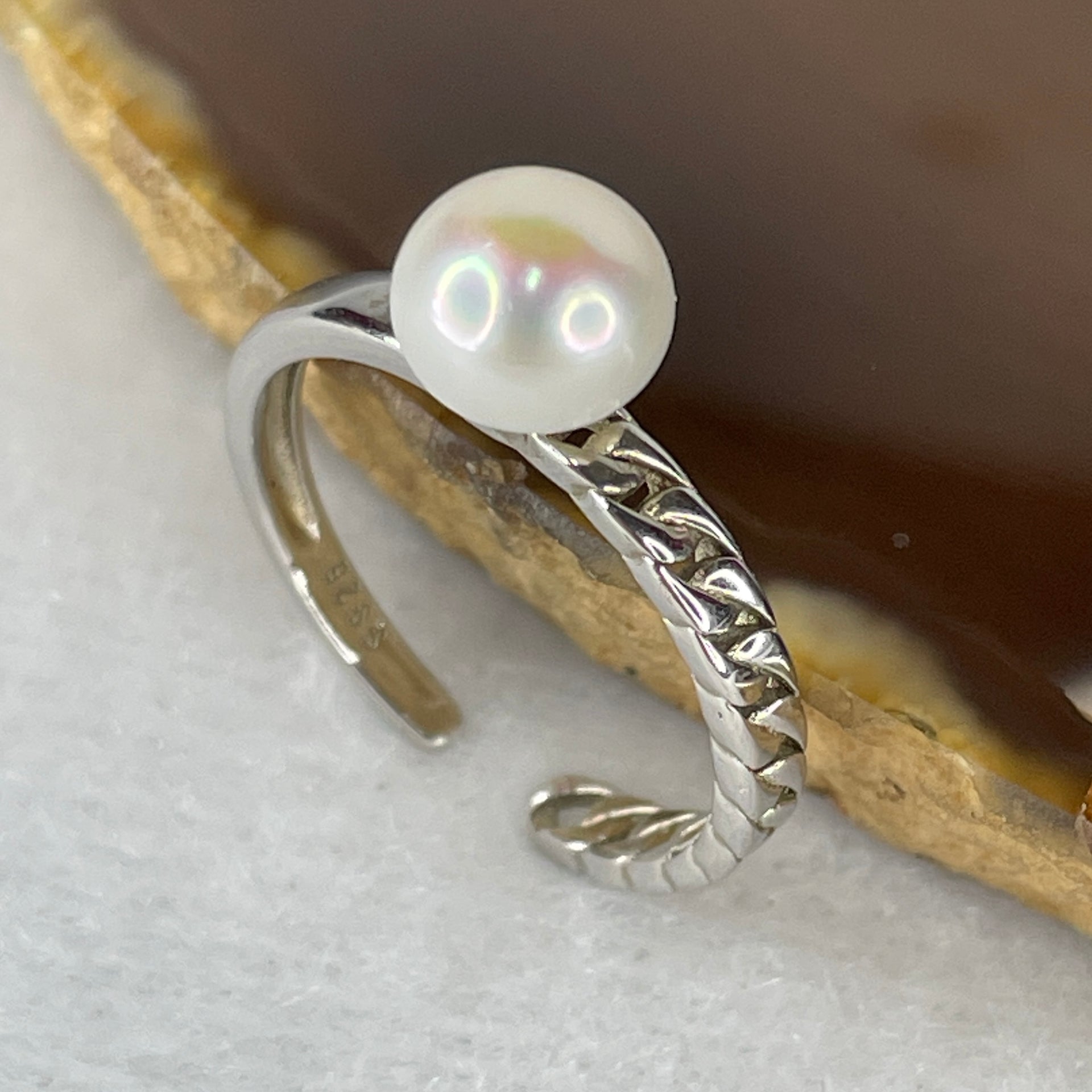 Natural-Fresh-Water-Pearl-in-S925-Sliver-Ring-1.54g-6.7-by-4.8mm-US-5.5-HK-11.8