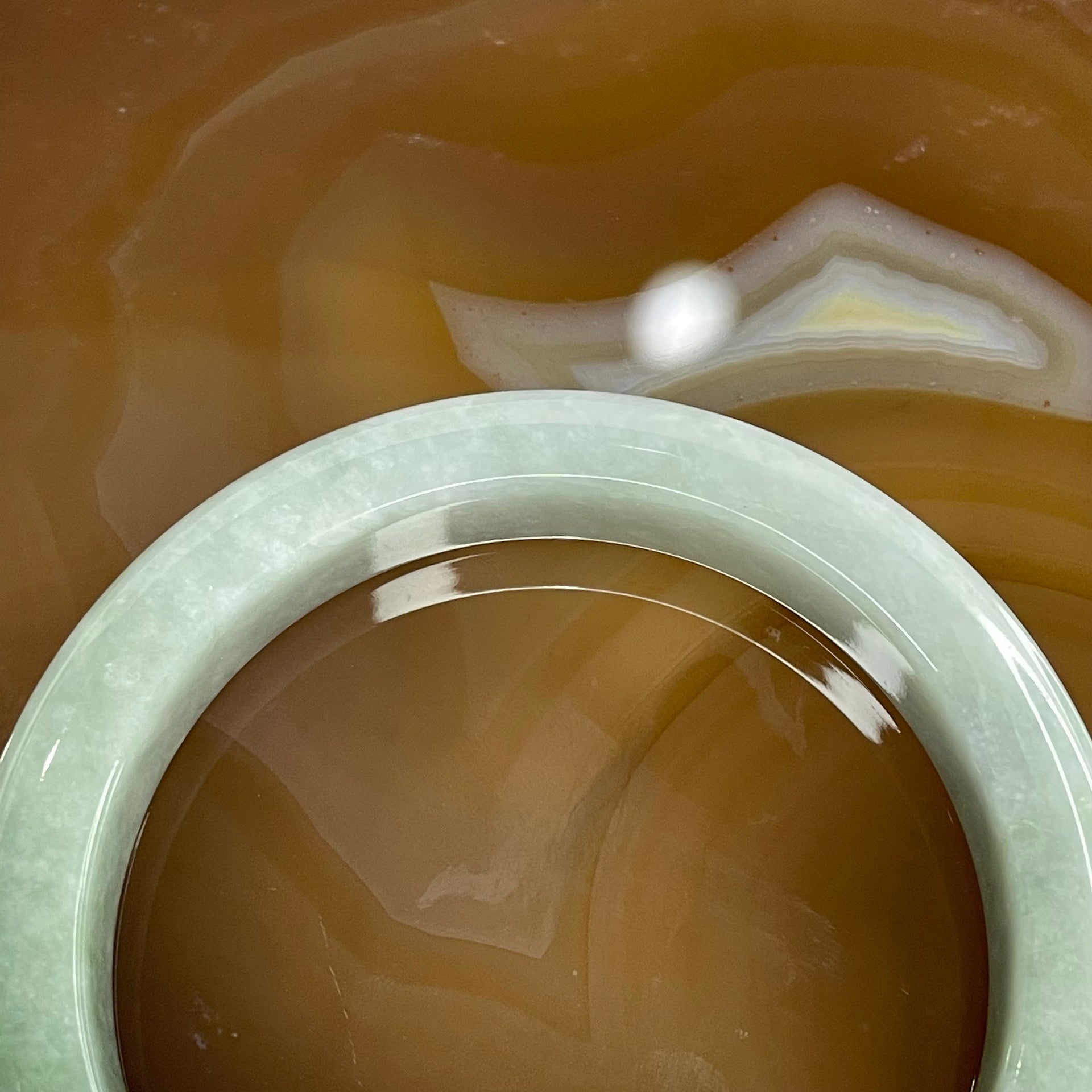 Type A Two-Tone Green Jade Jadeite Bangle 60.24g inner Dia 57.6mm 11.2 by 9.0mm (Internal Lines) - Huangs Jadeite and Jewelry Pte Ltd