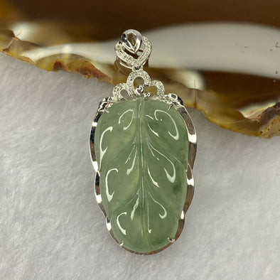 18 White Gold Burmese Type A ICY Jadeite Leaf with Natural Diamonds for Overnight Success 4.66g 39.7 by 19.6 by 6.8mm - Huangs Jadeite and Jewelry Pte Ltd