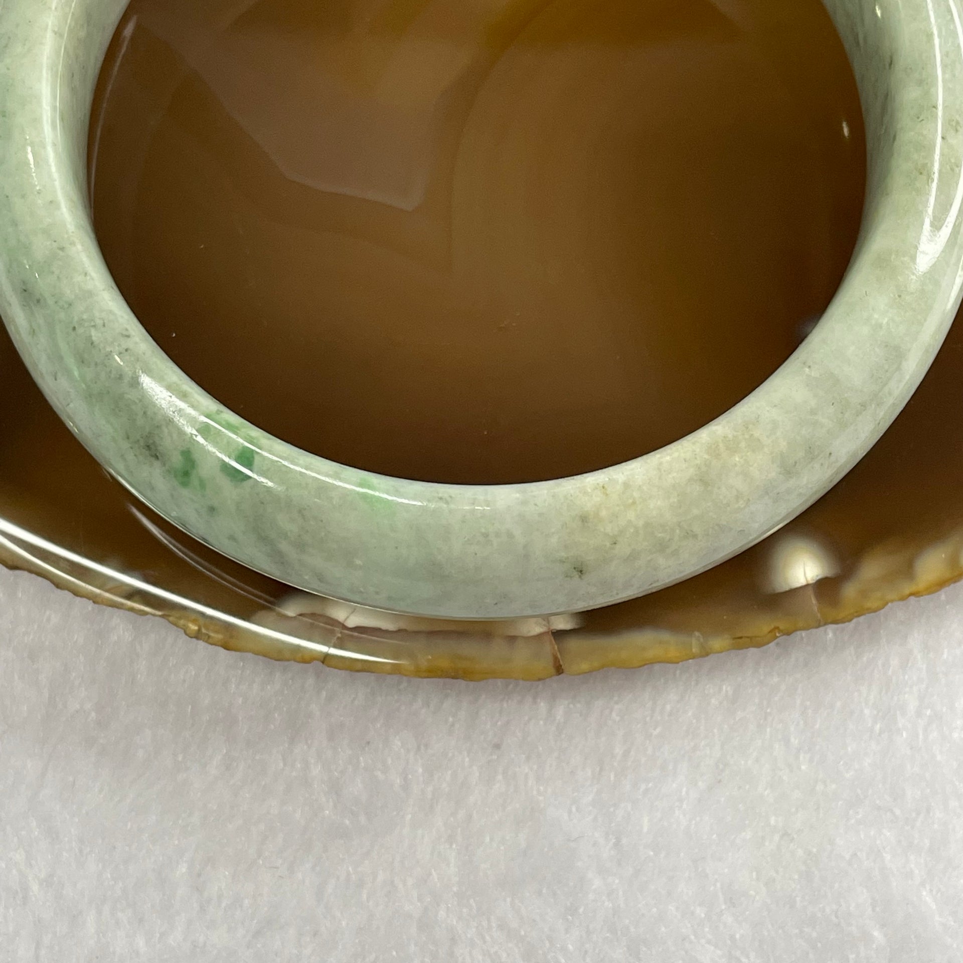 Type A Green with Spicy Green Patches Jade Jadeite Bangle 71.69g inner Dia 59.5mm 16.1 by 8.5mm - Huangs Jadeite and Jewelry Pte Ltd