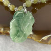 Type A Icy Green Leaf Jadeite with round crystal bead necklace 24.27g 31 by 18.9 by 3.9mm - Huangs Jadeite and Jewelry Pte Ltd