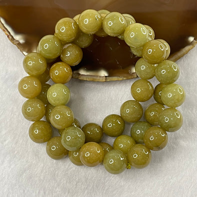 Type A Yellow Jade Jadeite Necklace 243.13g 14.4mm/bead 50 beads - Huangs Jadeite and Jewelry Pte Ltd