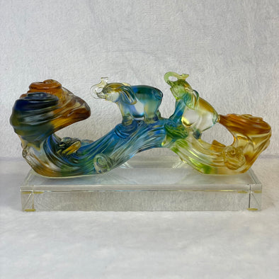 Liuli Crystal Double Elephant on Ruyi 1,168g 185.0 by 68.2 by 92.9mm - Huangs Jadeite and Jewelry Pte Ltd
