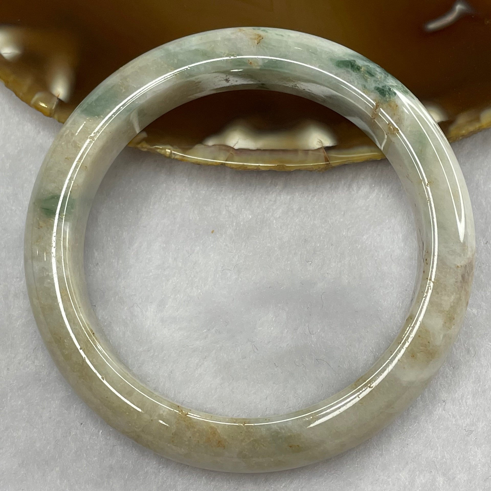 Type A Green Piao Hua and Yellow Patches Jade Jadeite Bangle 59.58g inner Dia 56.1mm 12.4 by 8.6mm (External Rough) - Huangs Jadeite and Jewelry Pte Ltd