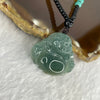 Type A ICY Blueish Green with Yellow Milo Buddha 30.3 by 25.5 by 7.4mm with Onxy Turquoise Agate Necklace 7.78g - Huangs Jadeite and Jewelry Pte Ltd