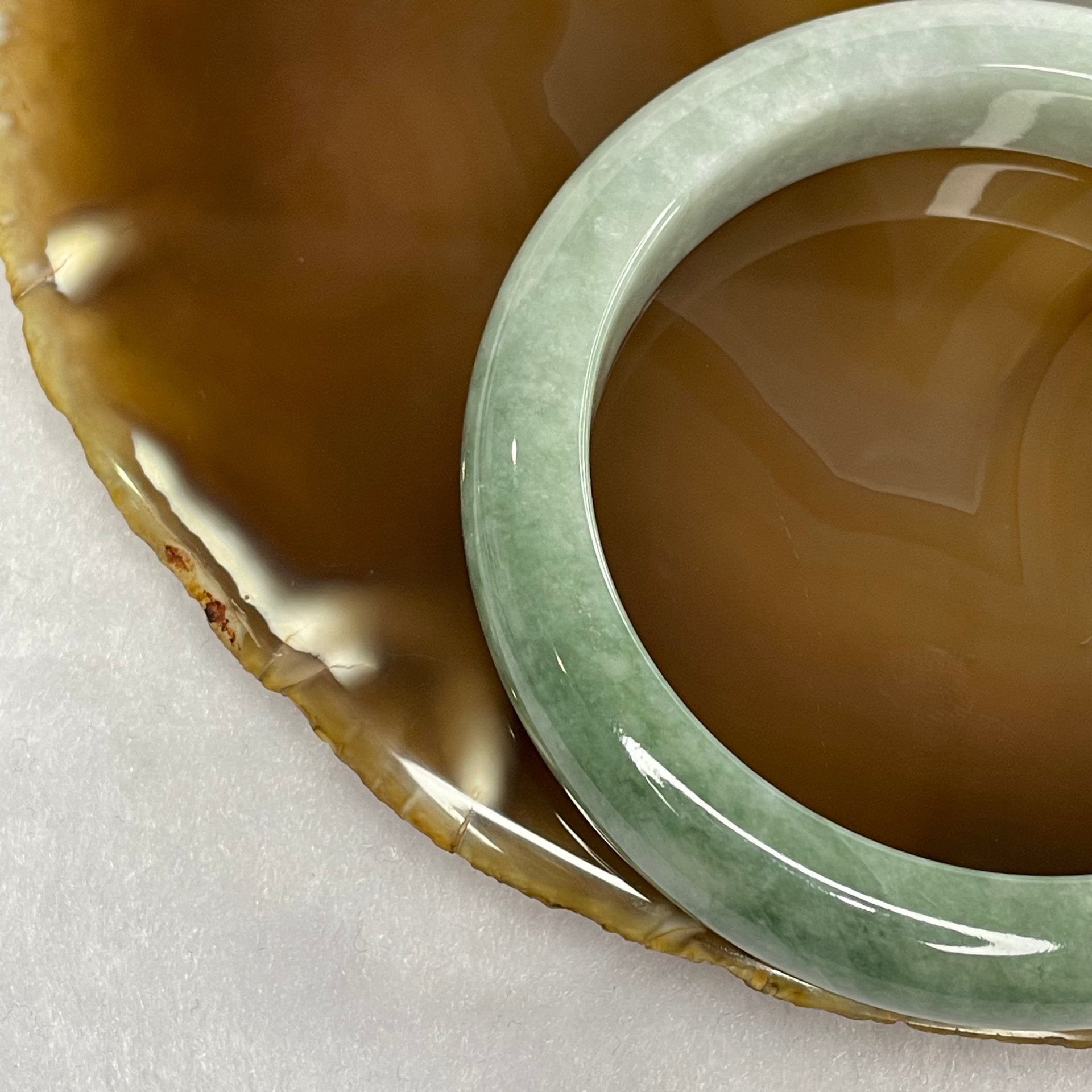 Type A Two-Tone Green Jade Jadeite Bangle 60.24g inner Dia 57.6mm 11.2 by 9.0mm (Internal Lines) - Huangs Jadeite and Jewelry Pte Ltd