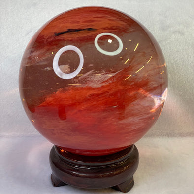Cherry Quartz Crystal Ball Display with Wooden Stand 1,919.8g diameter 120mm height 145mm - Huangs Jadeite and Jewelry Pte Ltd