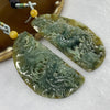 Grand Master Semi Icy Bluish Green and Yellow Jadeite Dragon and Phoenix Pendant - 46.56g 70.3 by 32.5 by 7.5 mm - Huangs Jadeite and Jewelry Pte Ltd