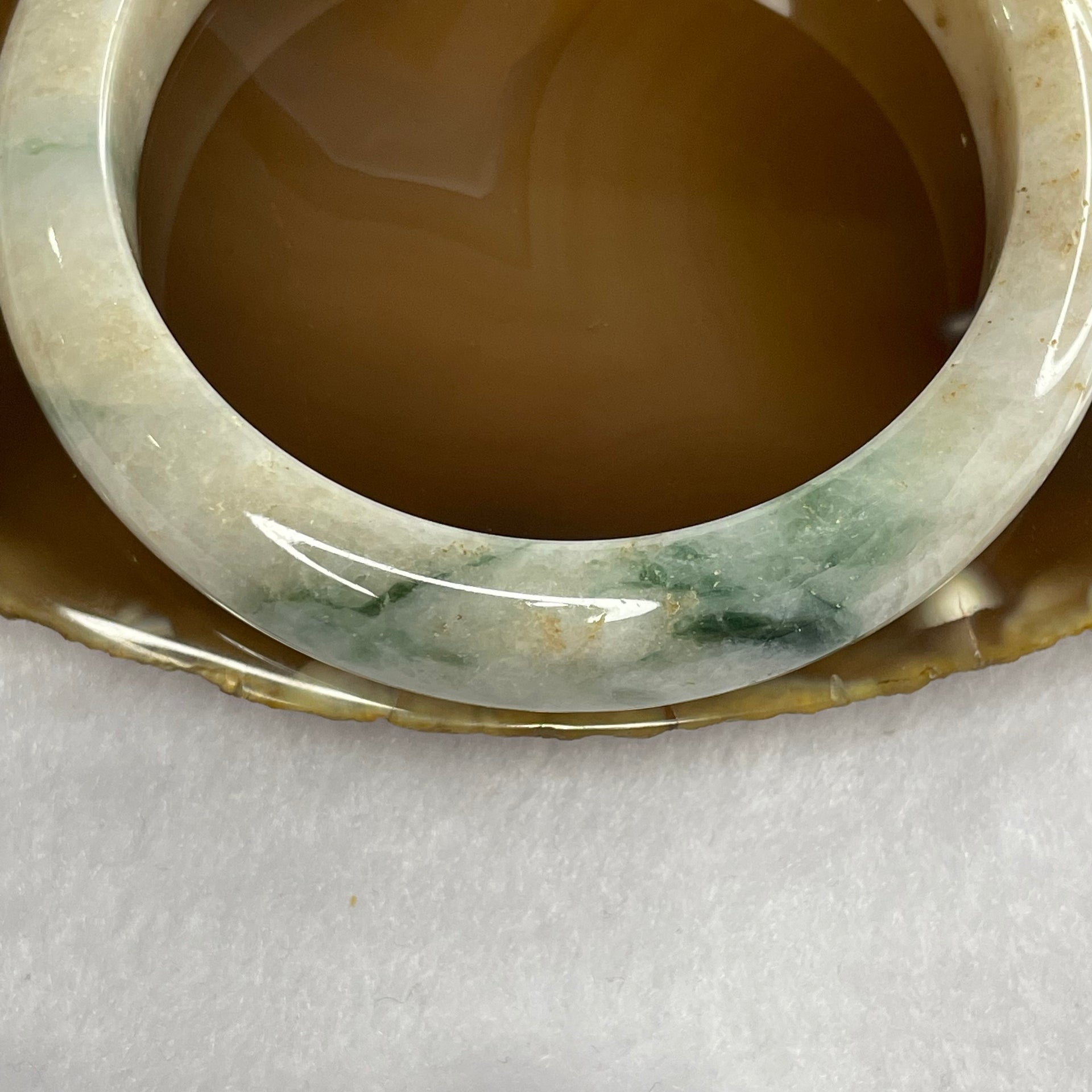 Type A Green Piao Hua and Yellow Patches Jade Jadeite Bangle 59.58g inner Dia 56.1mm 12.4 by 8.6mm (External Rough) - Huangs Jadeite and Jewelry Pte Ltd