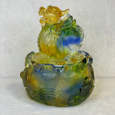 Liuli Crystal Pixiu Wealth Pot with Treasures for Wealth 1,386g 110.0 by 110.0 by 149.0mm - Huangs Jadeite and Jewelry Pte Ltd
