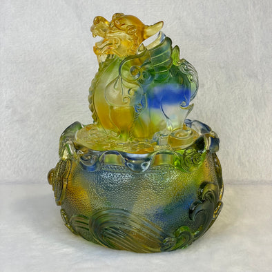 Liuli Crystal Pixiu Wealth Pot with Treasures for Wealth 1,386g 110.0 by 110.0 by 149.0mm - Huangs Jadeite and Jewelry Pte Ltd