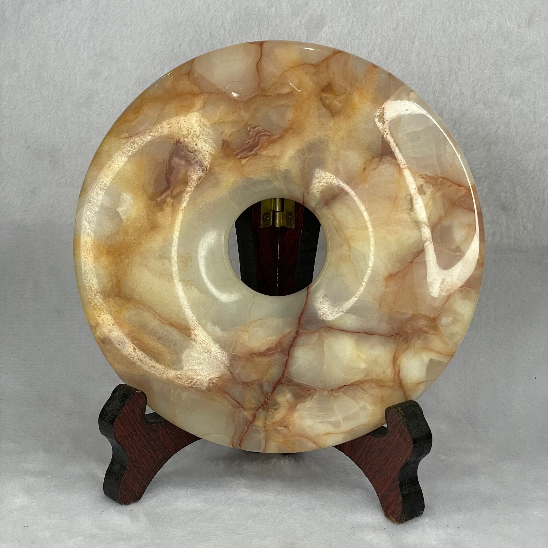 Green Onyx Calcite Large Ping An Kou with Wooden Stand 701.3G 150.0 by 50.8 by 165.0mm - Huangs Jadeite and Jewelry Pte Ltd