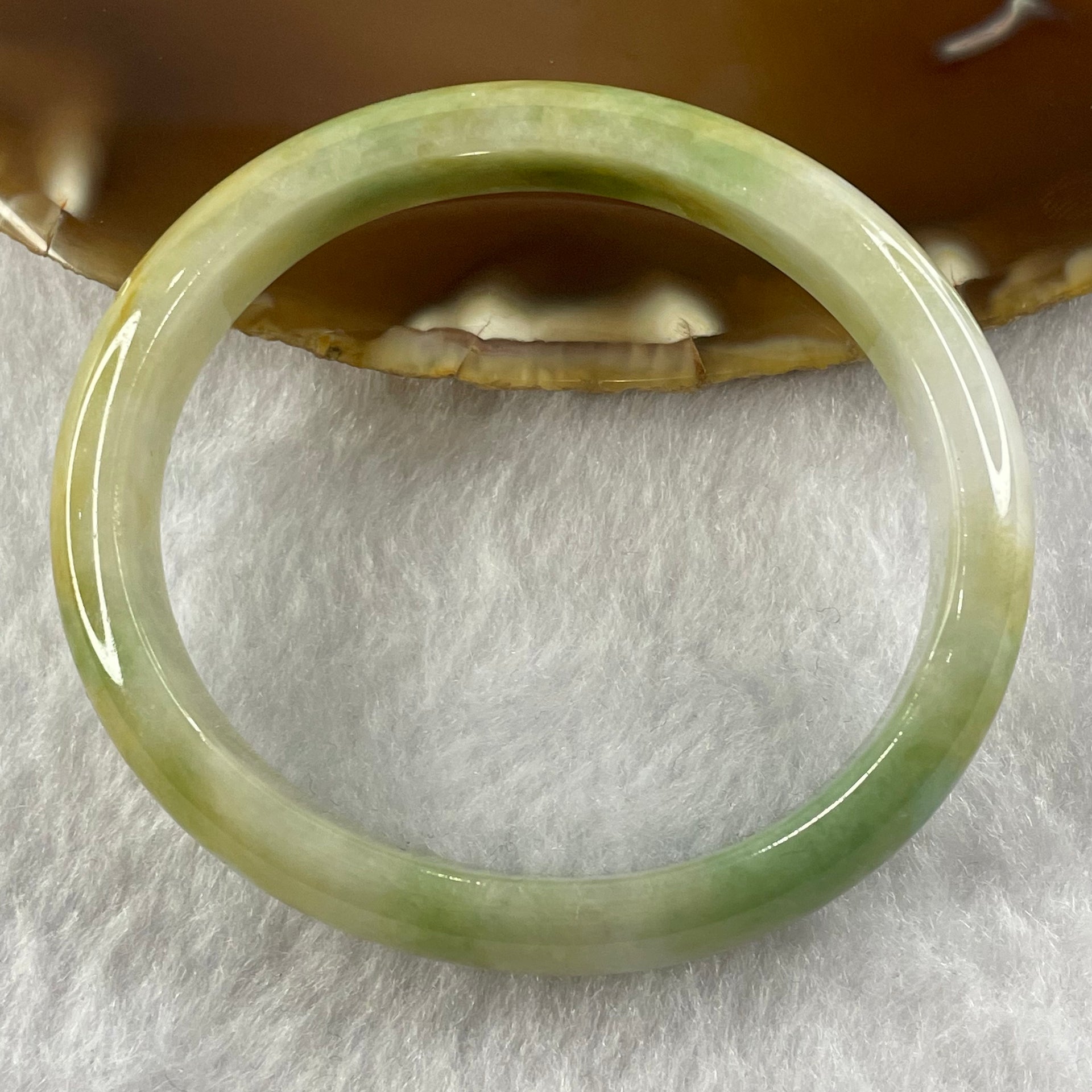 Type A Green, Yellow, Lavender and Brown Jade Jadeite Oval Bangle 38.30g inner Dia 55.1mm 12.3 by 6.4mm (Slight External Rough) - Huangs Jadeite and Jewelry Pte Ltd
