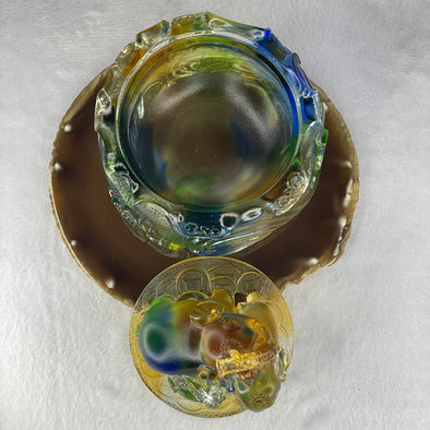 Liuli Crystal 3 Elephants Wealth Pot 1,358.5g 119.0 by 113.5 by 155.4mm - Huangs Jadeite and Jewelry Pte Ltd