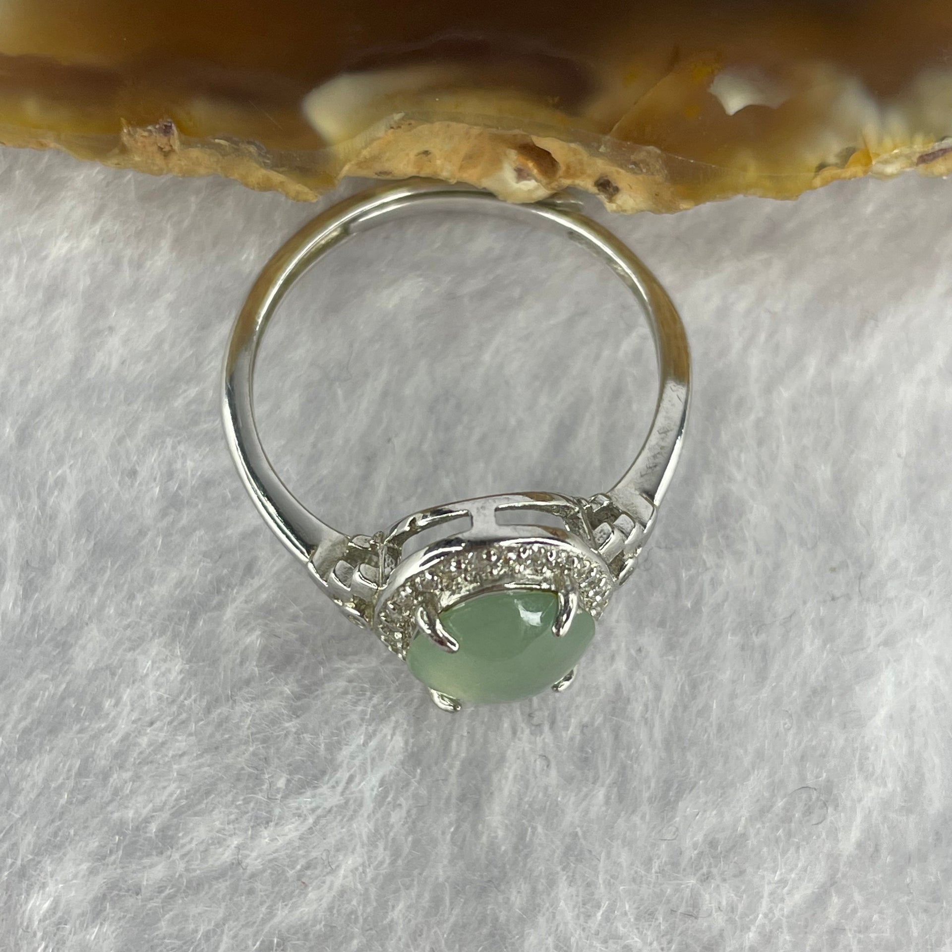 Type A ICY Jelly Faint Sky Blue Jadeite in 925 silver Ring 2.29g stone about 9.0 by 7.7 by 3.2mm Adjustable Size - Huangs Jadeite and Jewelry Pte Ltd