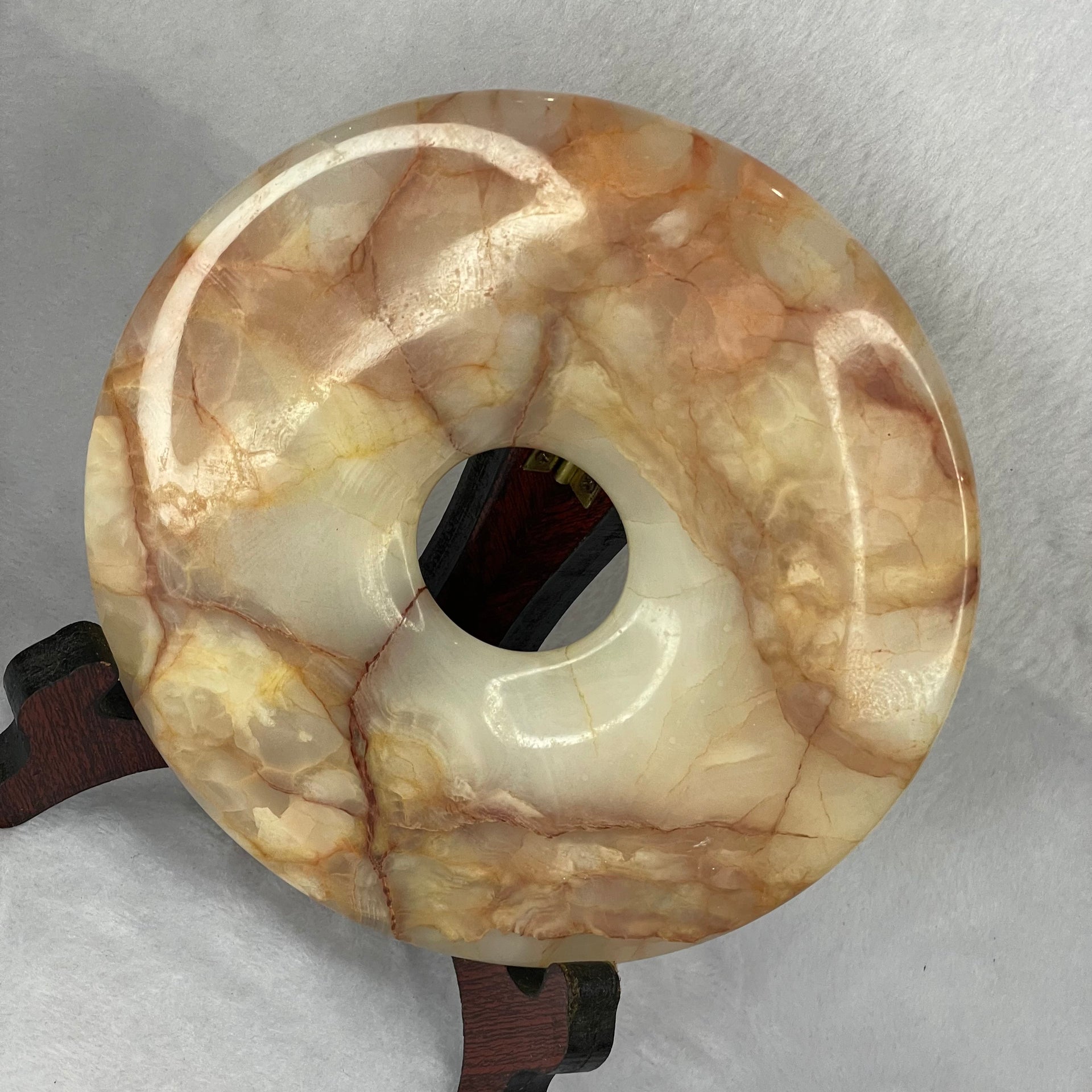 Green Onyx Calcite Large Ping An Kou with Wooden Stand 701.3G 150.0 by 50.8 by 165.0mm - Huangs Jadeite and Jewelry Pte Ltd