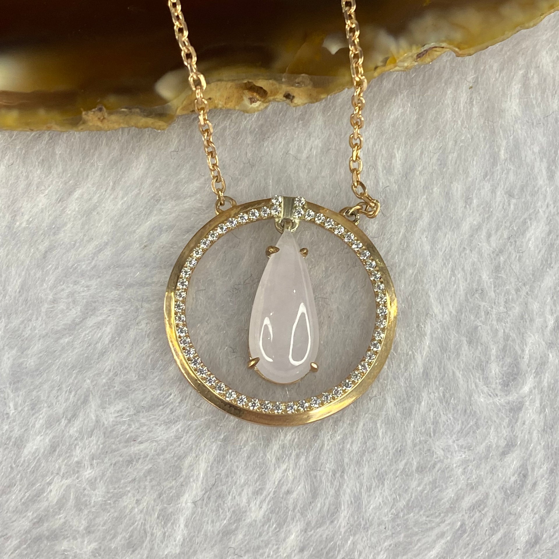Type A Whitish Lavender Jadeite in 925 silver necklace 5.30g 15.0 by 6.7 by 4.0mm - Huangs Jadeite and Jewelry Pte Ltd