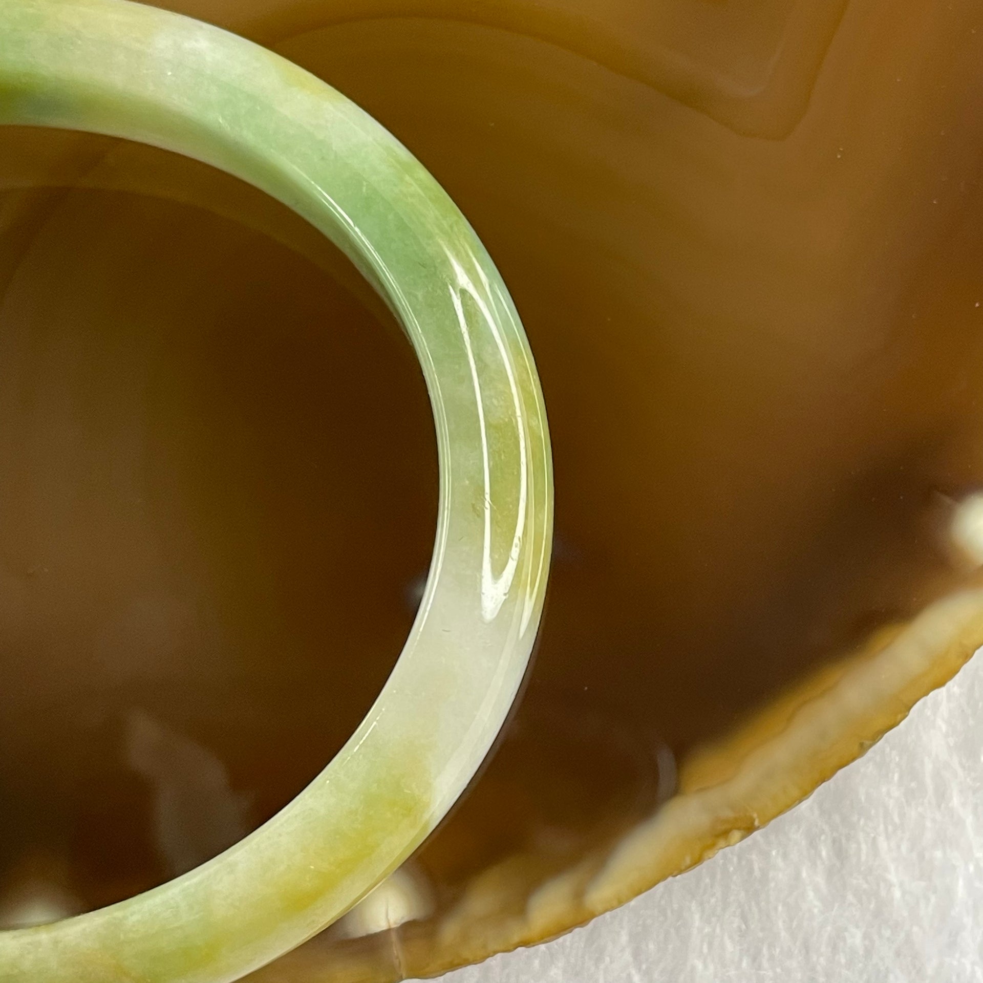 Type A Green, Yellow, Lavender and Brown Jade Jadeite Oval Bangle 38.30g inner Dia 55.1mm 12.3 by 6.4mm (Slight External Rough) - Huangs Jadeite and Jewelry Pte Ltd
