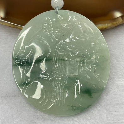 Type A Semi Icy Green Piao Hua Jade Jadeite Shan Shui Pendant - 28.40g 55.4 by 50.4 by 4.1 mm - Huangs Jadeite and Jewelry Pte Ltd