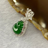 18K White Gold ICY Type A Green Omphasite Jadeite Hulu with Natural Diamonds Pendant 2.09g 27.3 by 13.8 by 6.7mm - Huangs Jadeite and Jewelry Pte Ltd