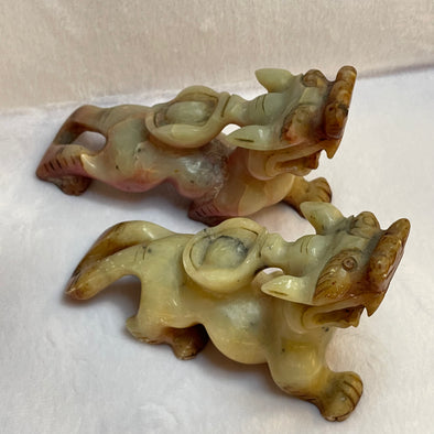 Antique Old Jade Gu Yu Pair of Pixiu Display - total 1043.2g each about 140.0 by 53.1 by 94.4mm (have some knocks and chips) - Huangs Jadeite and Jewelry Pte Ltd