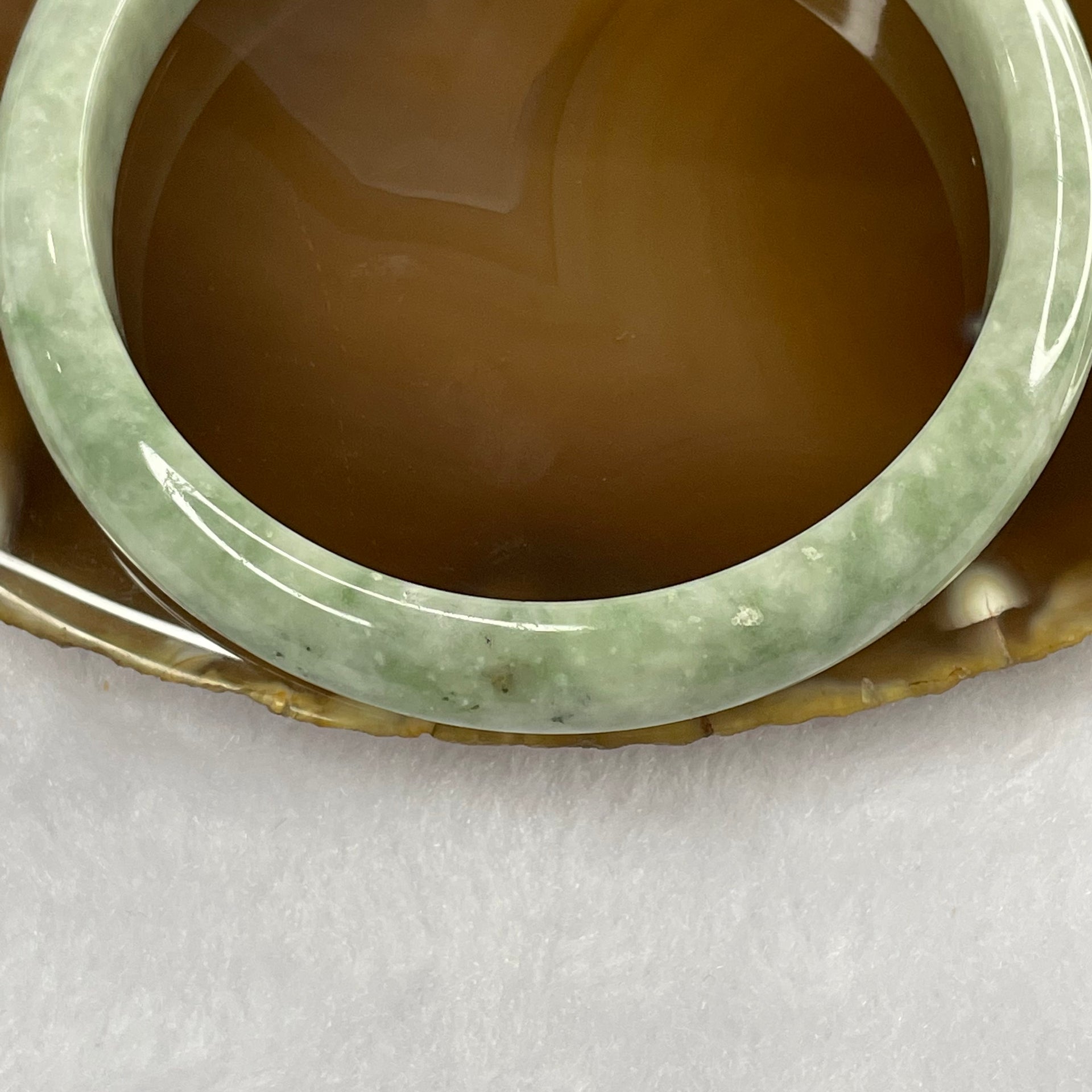 Type A Green with Spicy Green Patches Jade Jadeite Bangle 42.59g inner Dia 59.0mm 11.3 by 7.5mm (External Rough) - Huangs Jadeite and Jewelry Pte Ltd