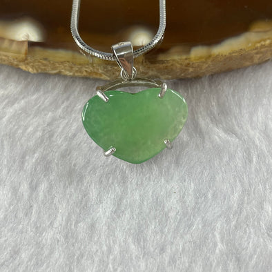 Type A Icy Green Jade Jadeite Heart Pendant with 925 Silver Settings - 2.11g 17.5 by 12.8 by 0.8mm - Huangs Jadeite and Jewelry Pte Ltd